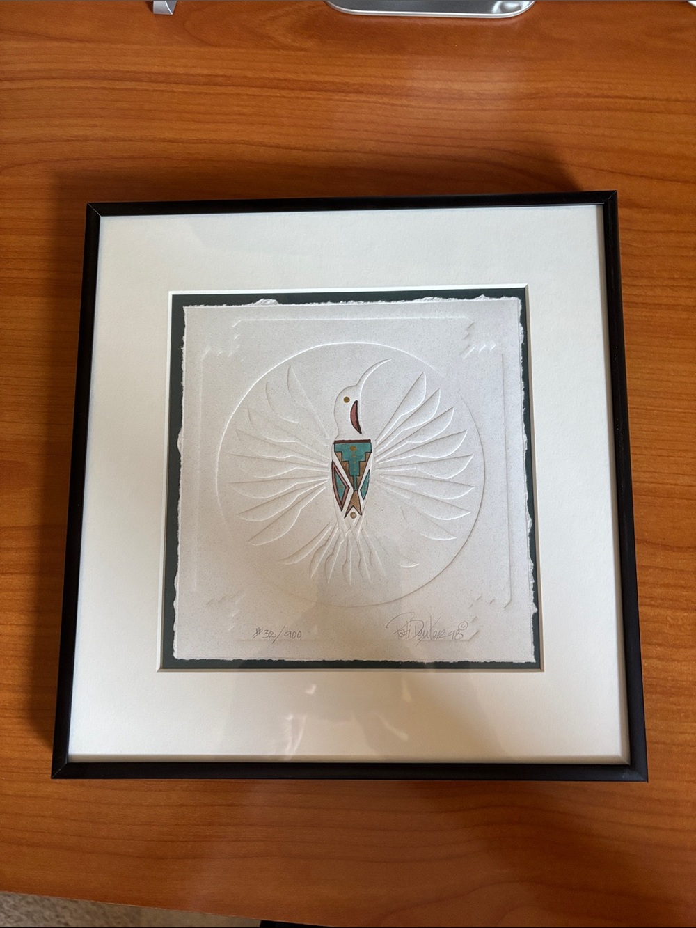 Embossed Humminbird Wall Art Print by  Pati Deuter, signed.